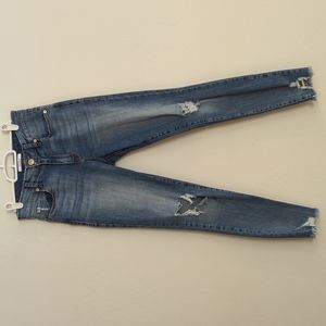 STS Blue Denim Jeans Gold Brown Distressed Raw Hem - Size 5